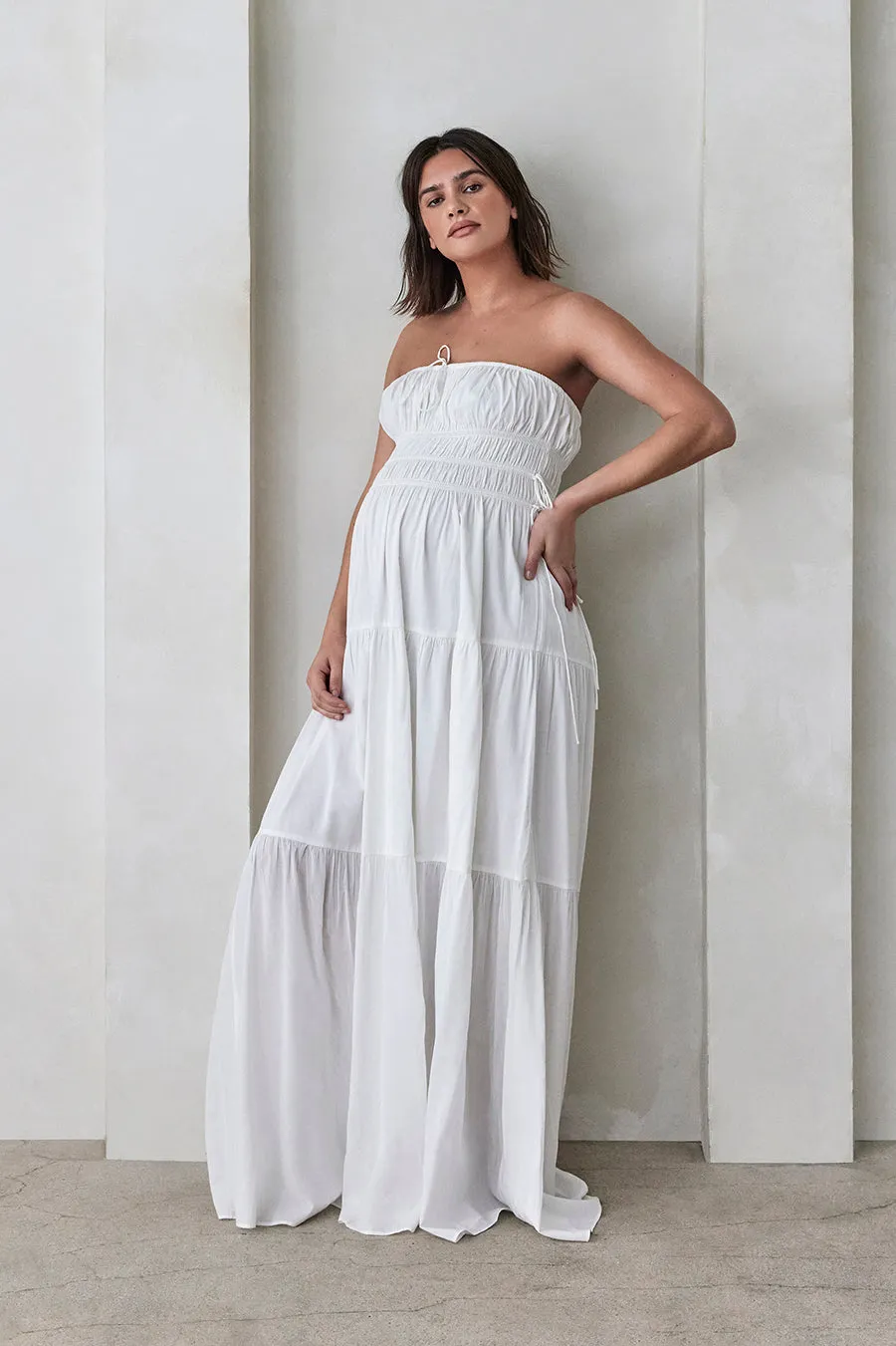 Shirred Strapless Gown