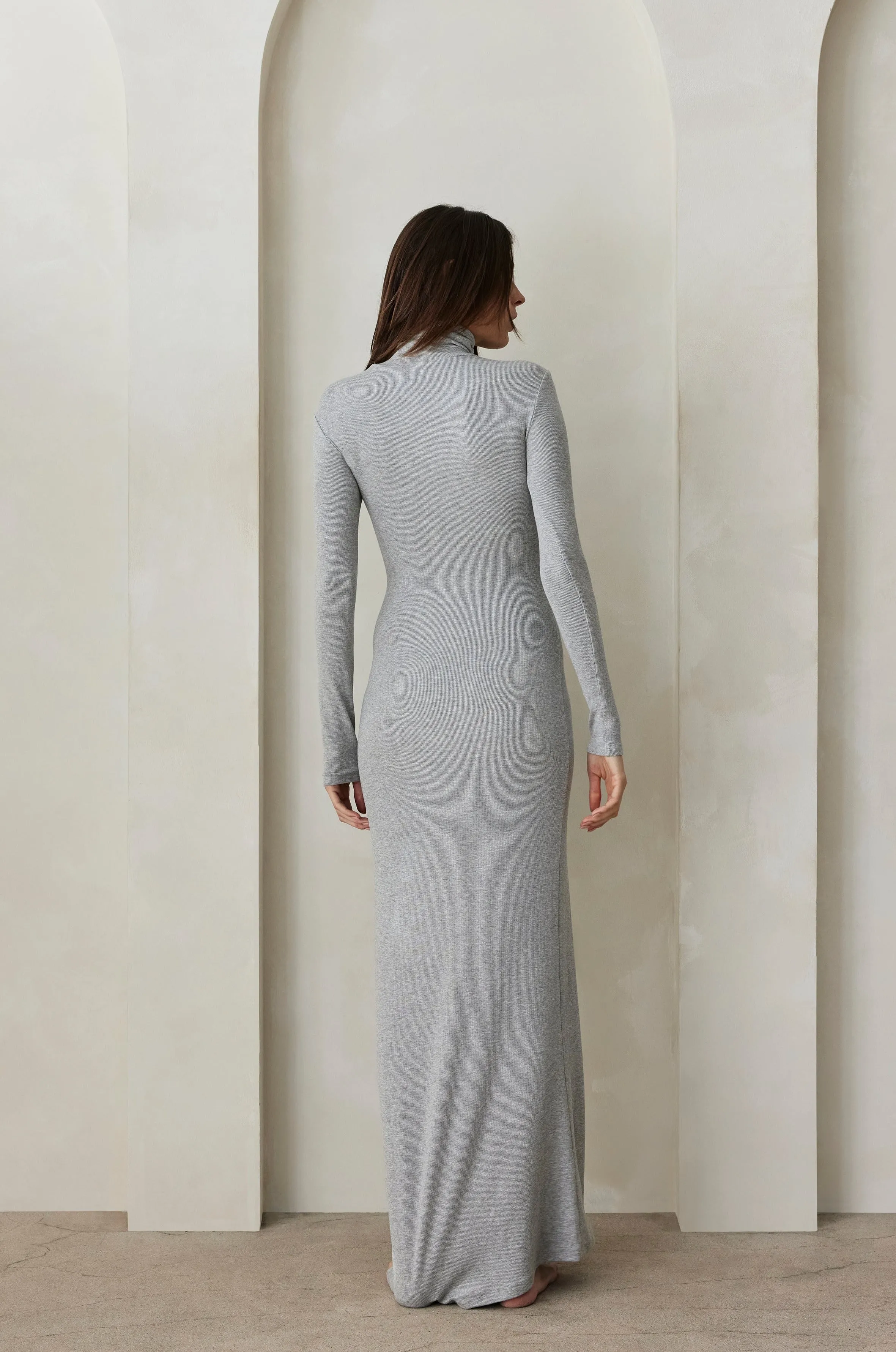 Soft Rib Turtleneck Long Sleeve Maxi Dress