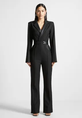 Tailored Fit and Flare Belted Jumpsuit - Black