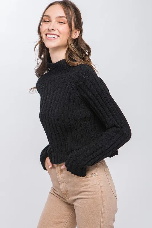 Thalia High Neck Vertical Knit Pull Over Sweater