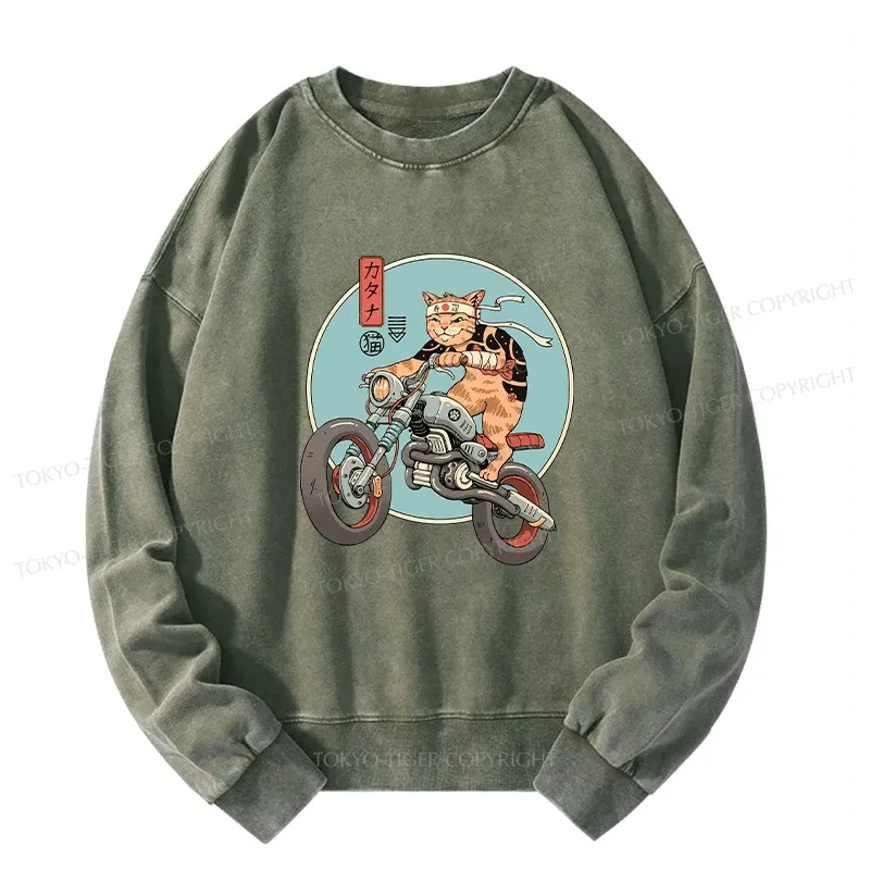 Tokyo-Tiger Catana Motorcycle Washed Sweatshirt