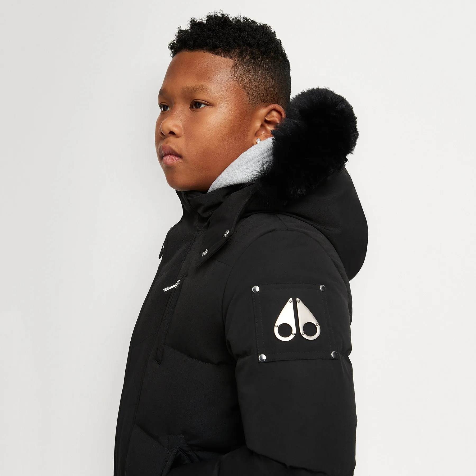 Unisex 3Q Jacket with Shearling Hood - Black