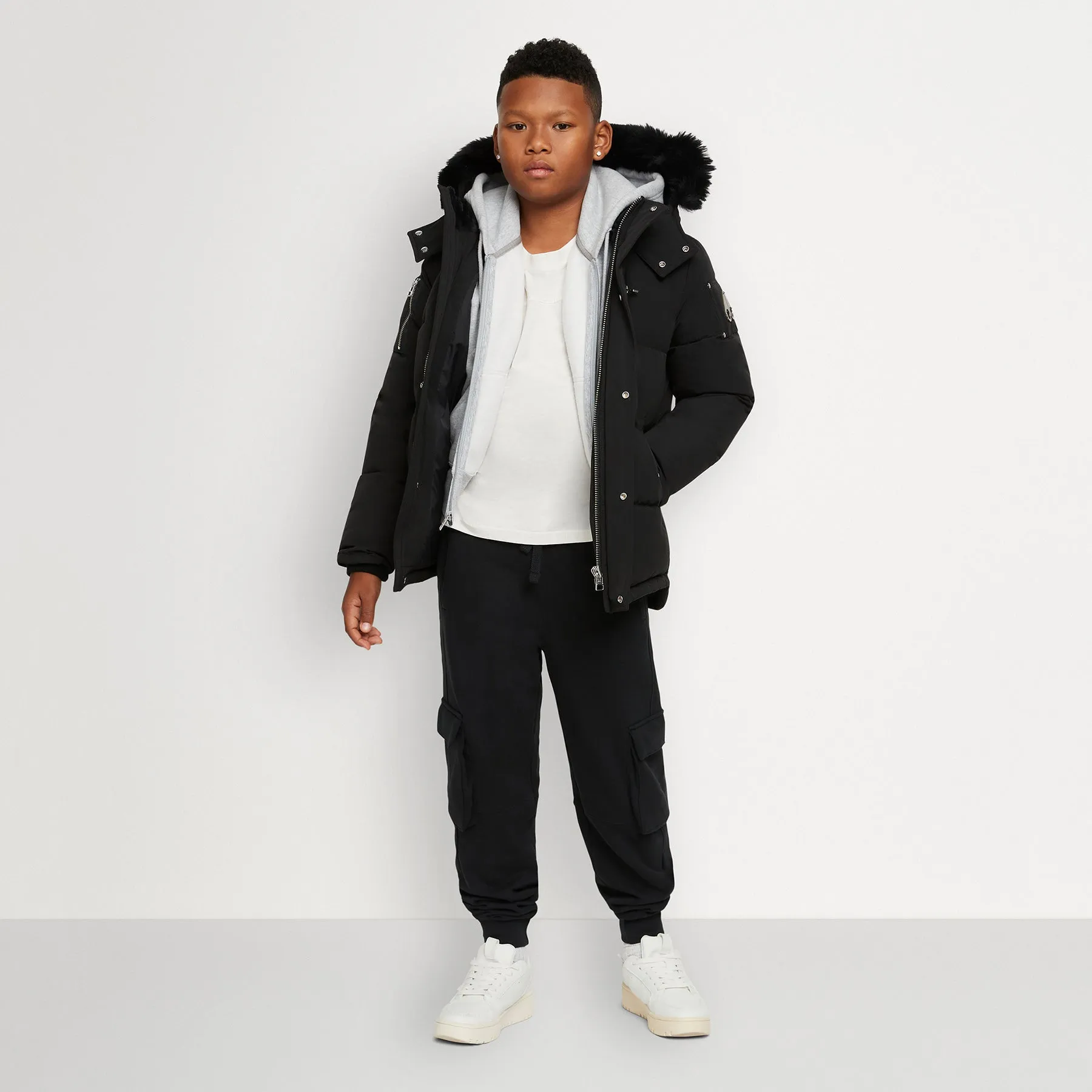 Unisex 3Q Jacket with Shearling Hood - Black