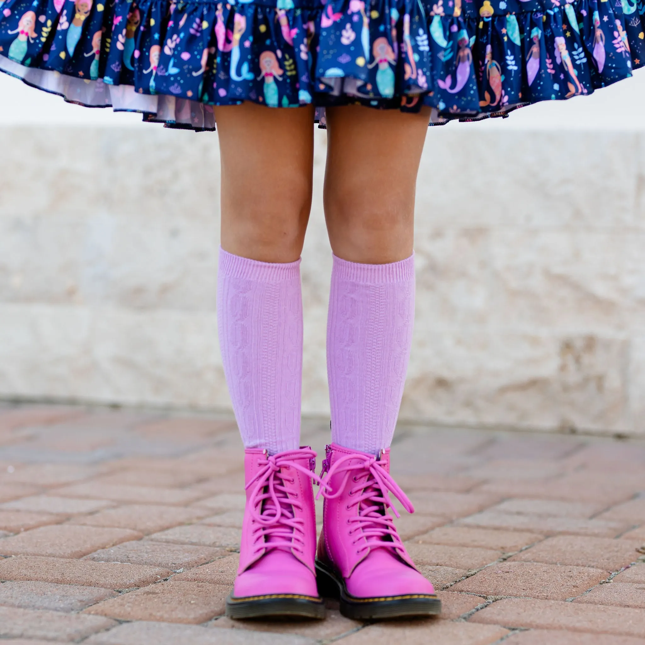 Wisteria Cable Knit Knee High Socks