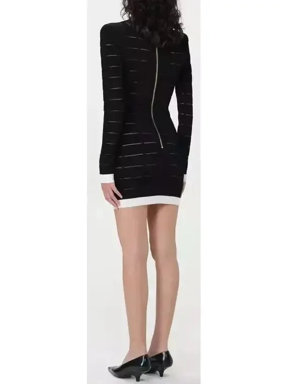 Women’s Black and White Button-Front Short Knit Cardigan Dress