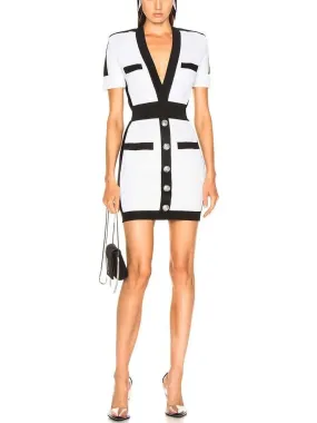 Women’s Contrast Trim Lurex Short Sleeve Mini Dress