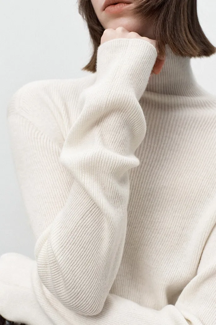 Wool blend seamless knit turtleneck knitwear | 4 color