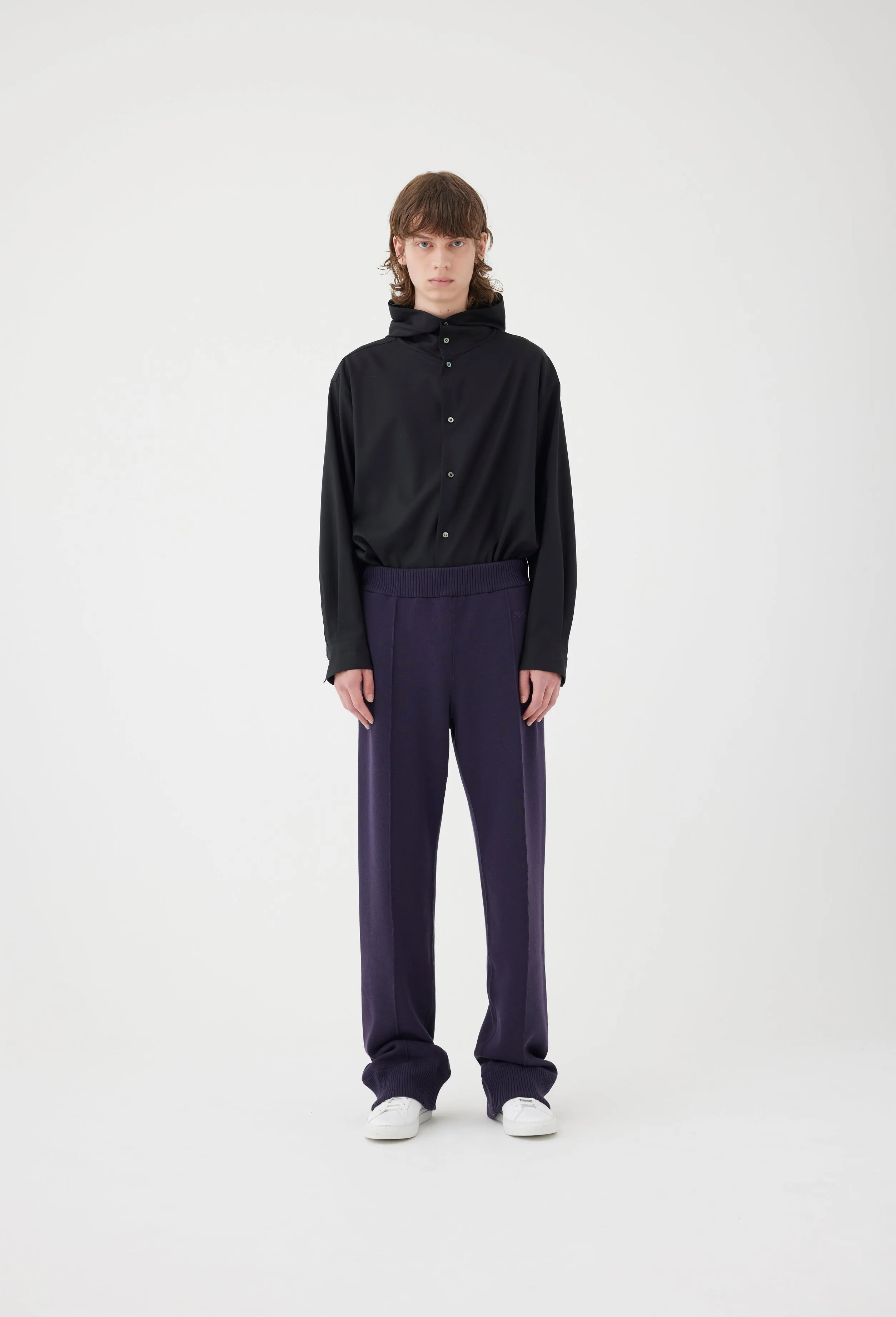 Wool Knit Drawstring Trouser in Navy