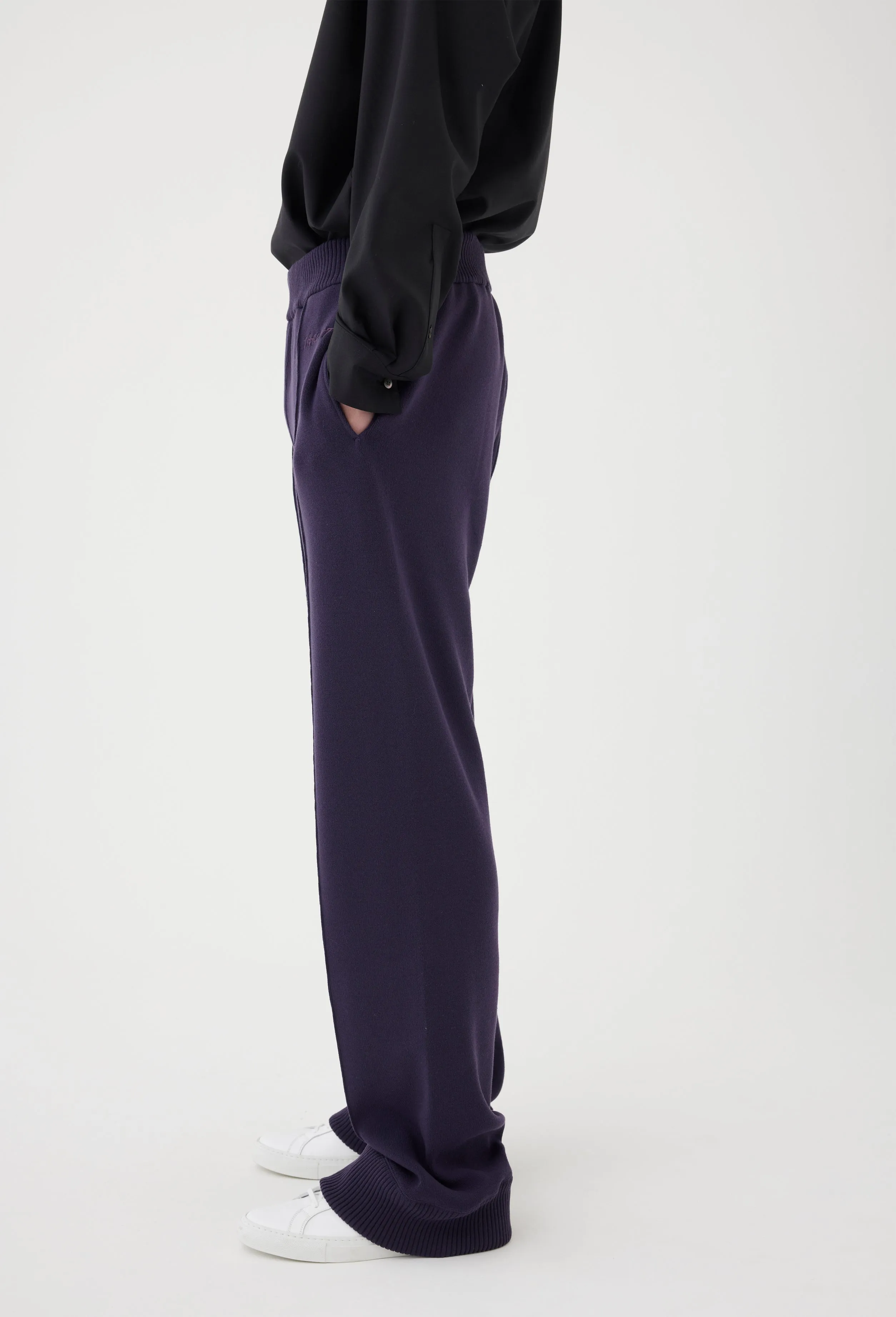 Wool Knit Drawstring Trouser in Navy